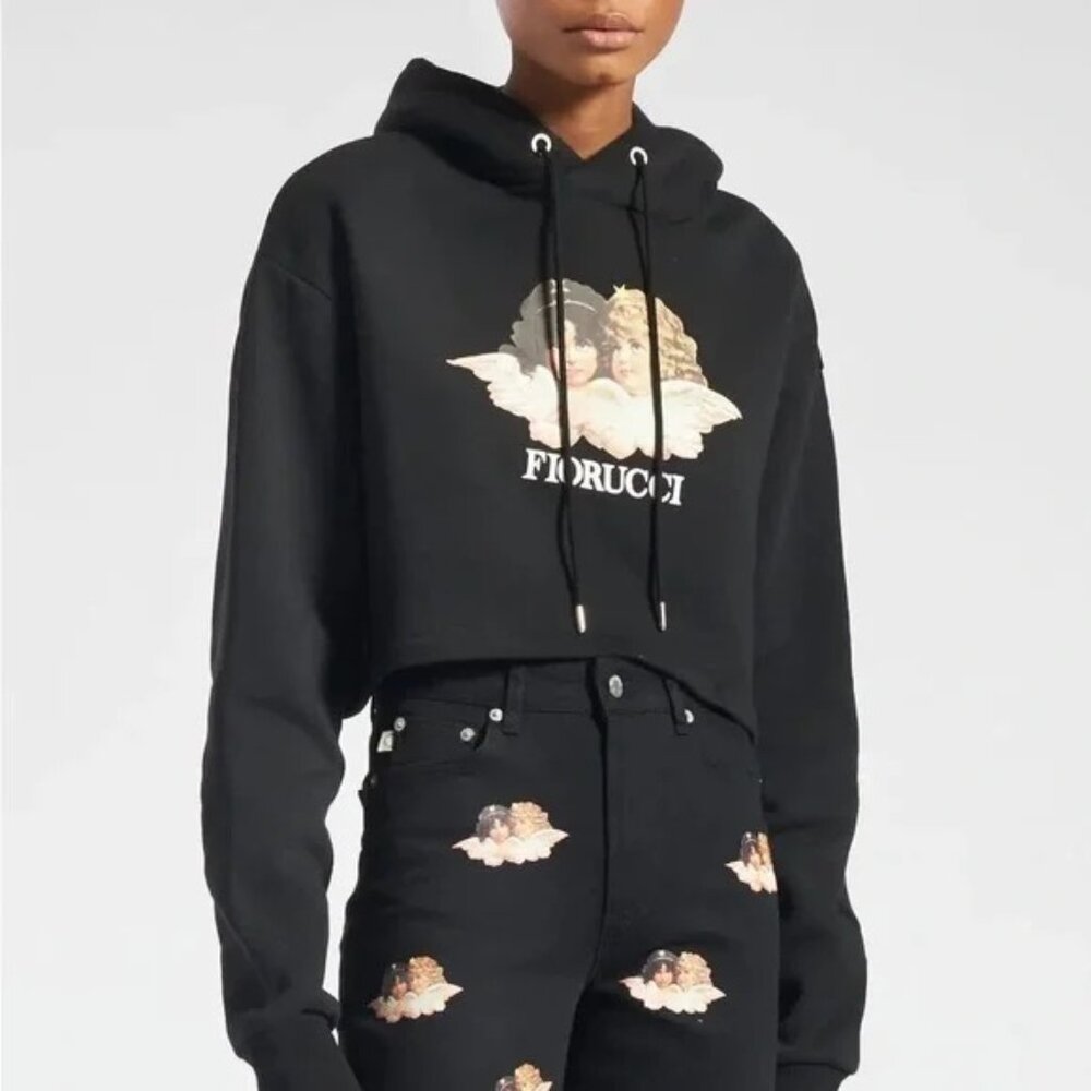 Fiorucci Angels Crop Hoodie Black